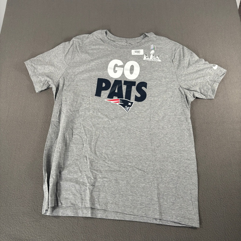 Nike New England Patriots Super Bowl LIII T-Shirt Mens Size XL Gray Short Sleeve